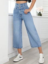 Denim Pants Straight High Waist Cropped Pants